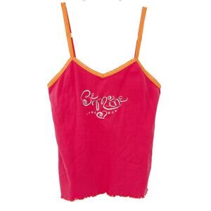 No Boundaries Vintage Y2K Rhinestone Embroidered Be Mine Lace Trim Cami Top Pink